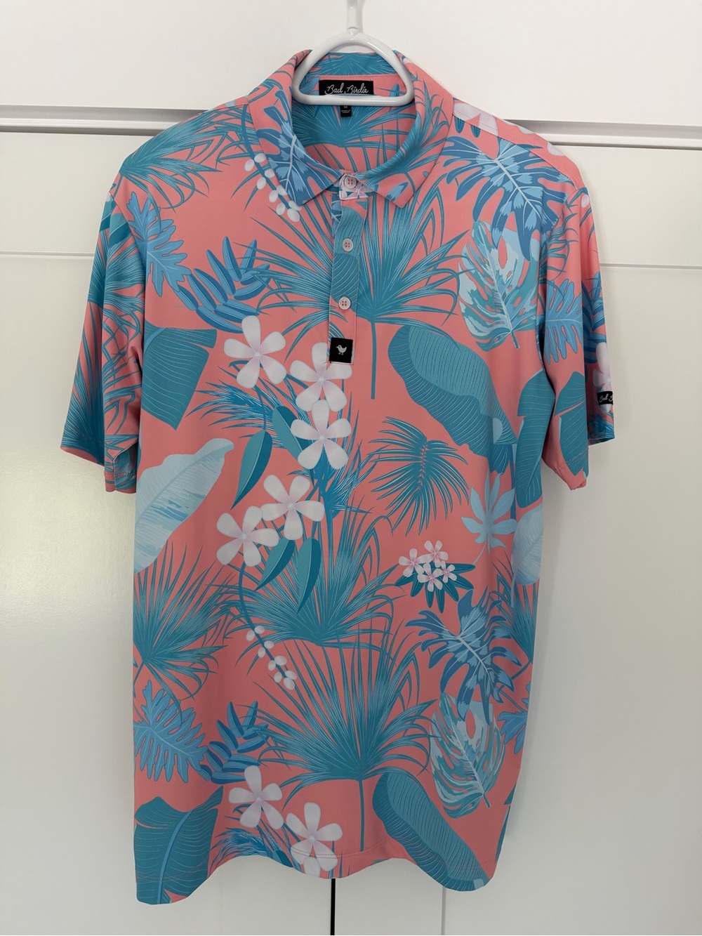 Bad Birdie Men's Coral & Teal Floral Golf Polo